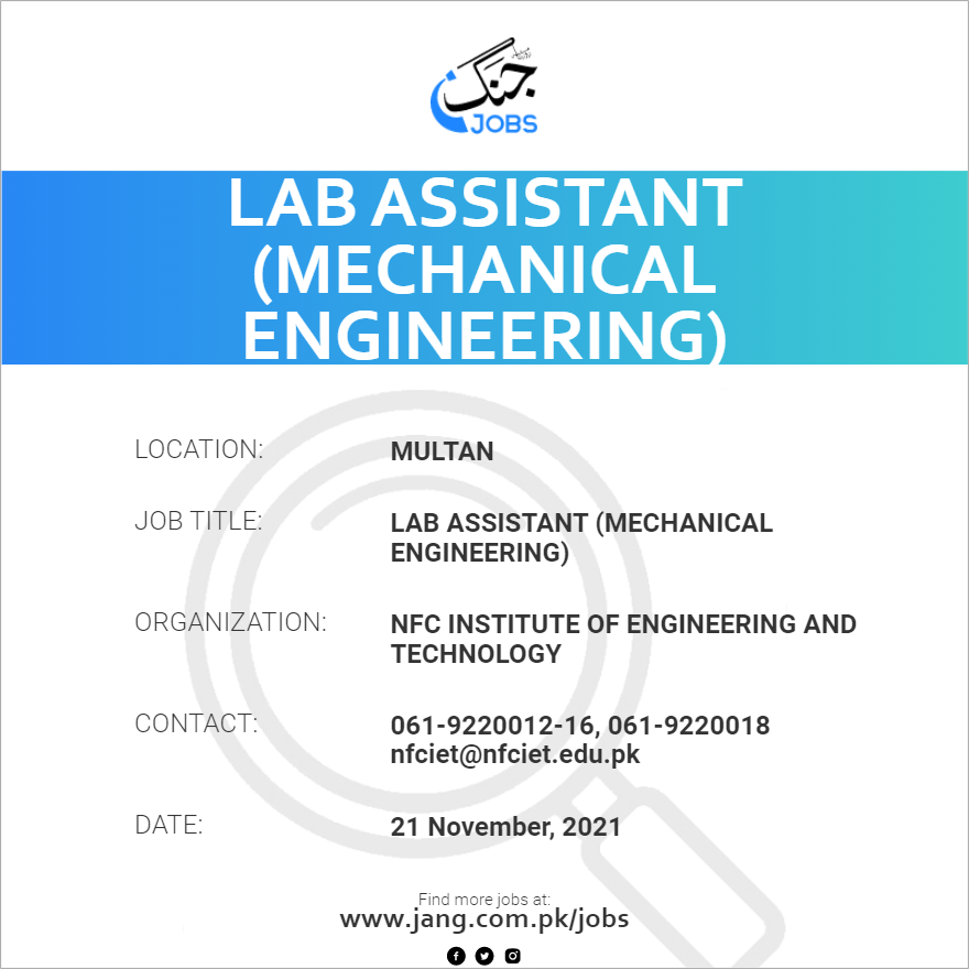Lab Assistant (Mechanical Engineering)