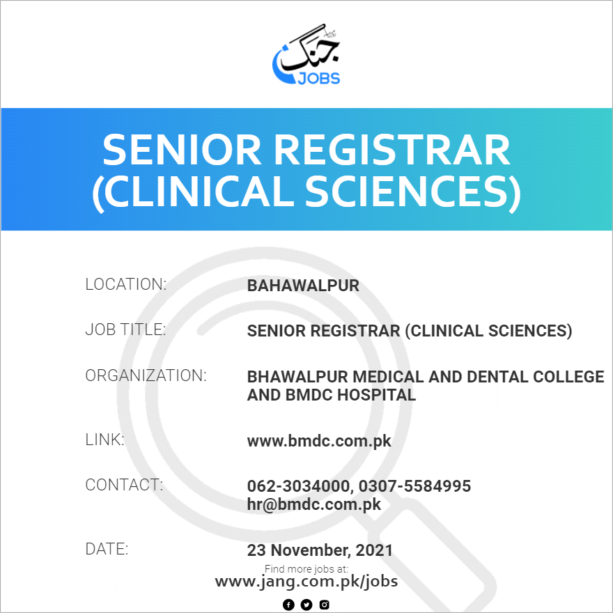Senior Registrar (Clinical Sciences)