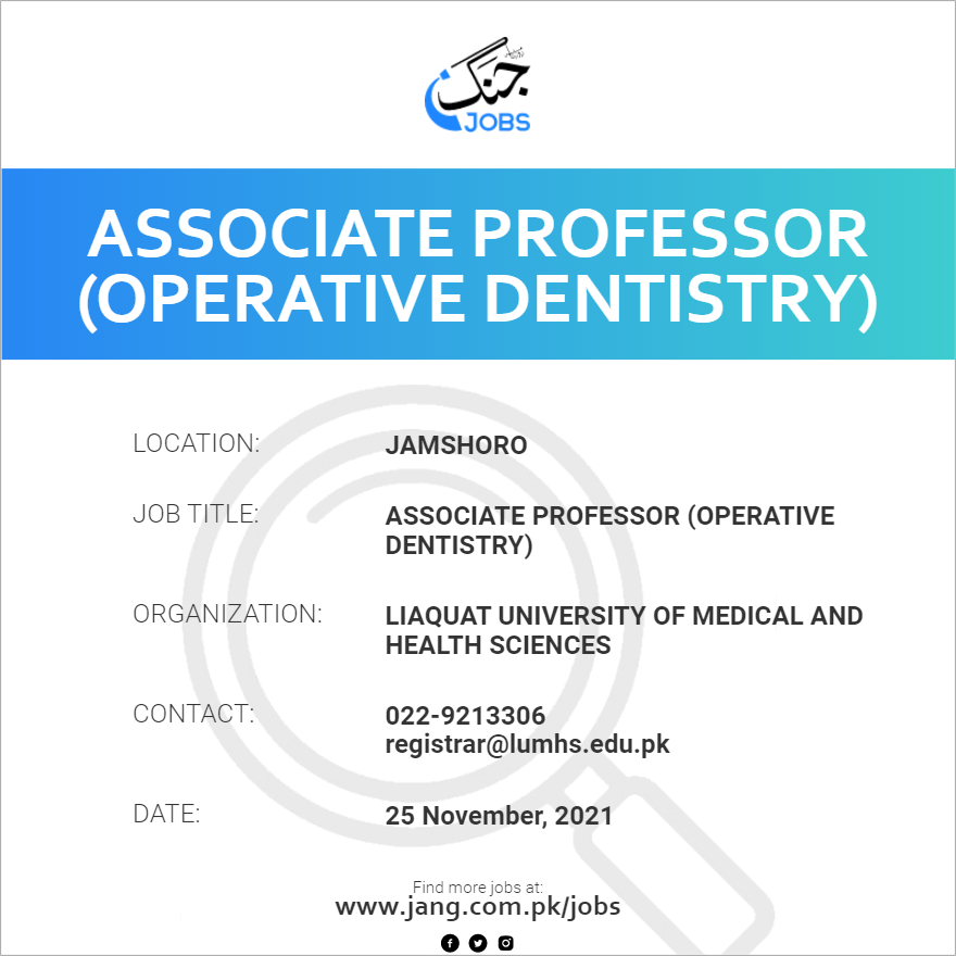 Associate Professor (operative Dentistry) Job Liaquat University Of