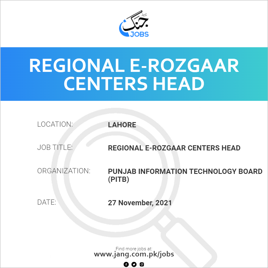 Regional E-Rozgaar Centers Head