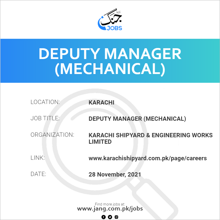 deputy-manager-mechanical-job-karachi-shipyard-engineering-works