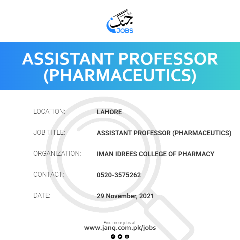 Assistant Professor (Pharmaceutics)  