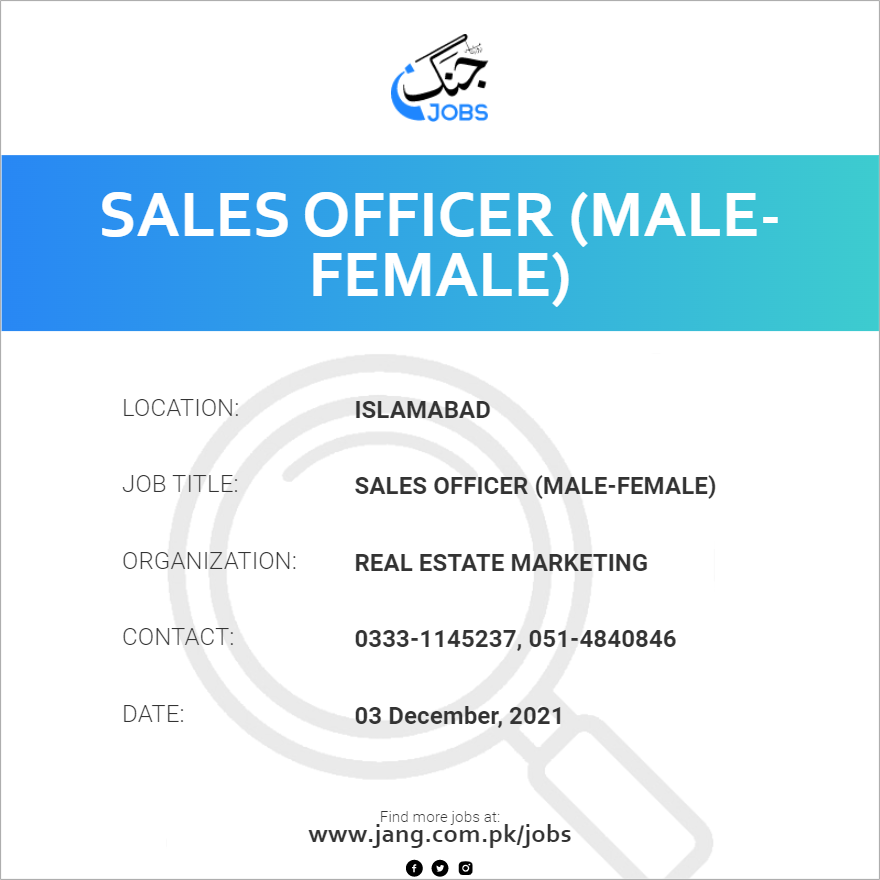 Sales Officer  (Male-Female)