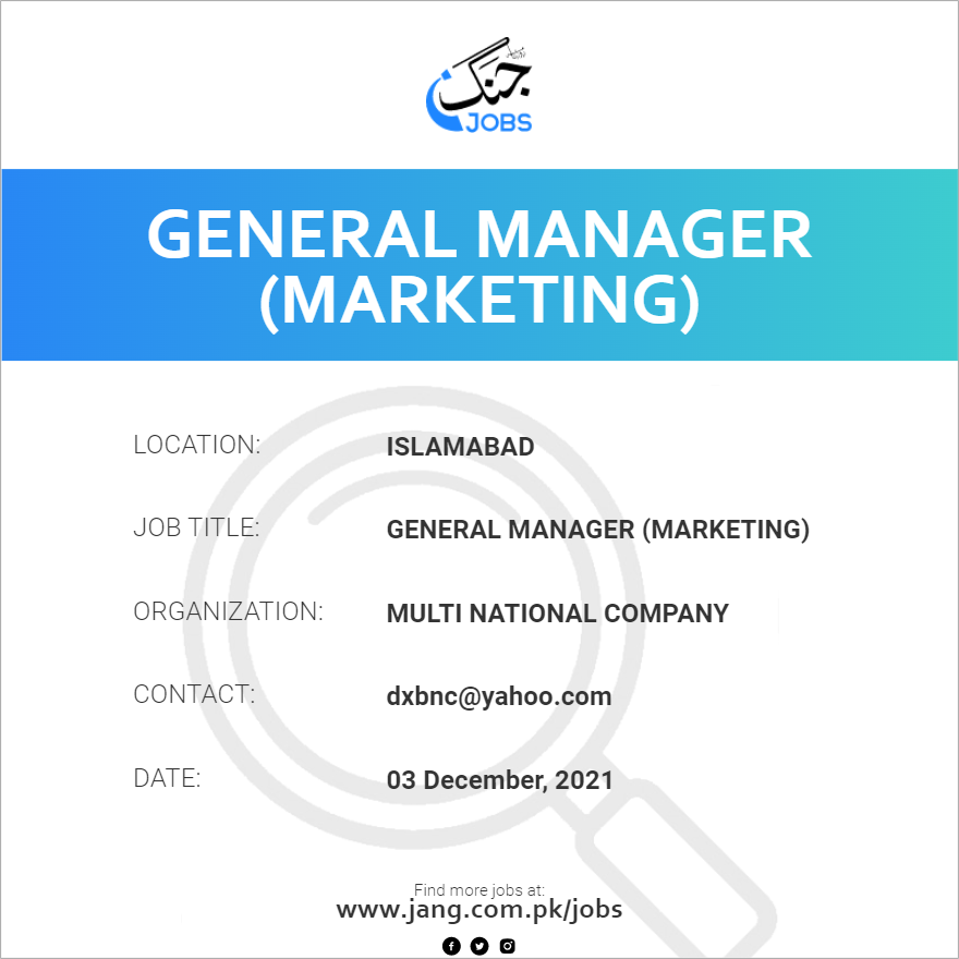 General Manager Marketing Jobs