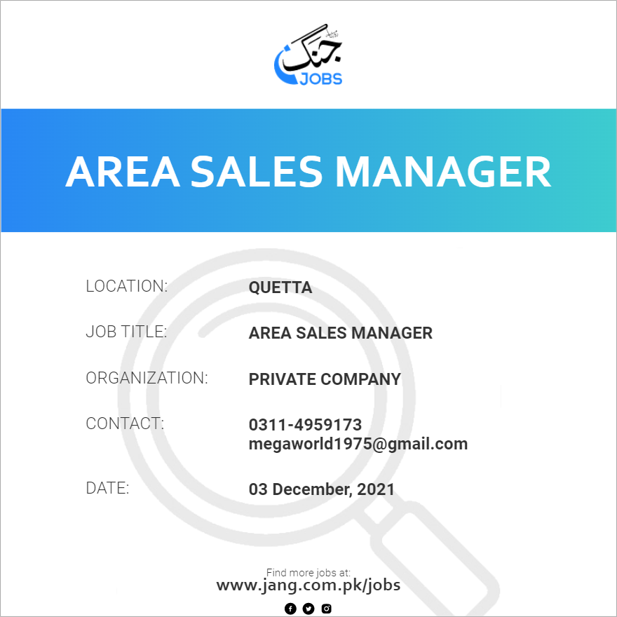 Area Sales Manager Job Private Company Jobs In Quetta 29644