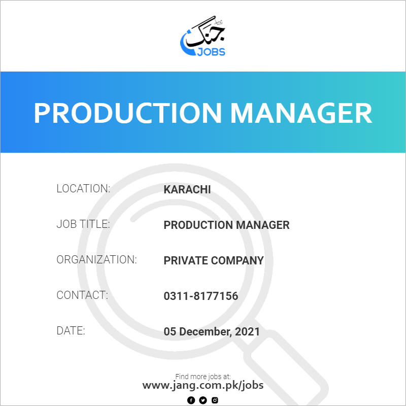 Production Manager Jobs In Singapore