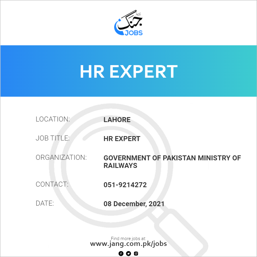 hr-expert-job-government-of-pakistan-ministry-of-railways-jobs-in