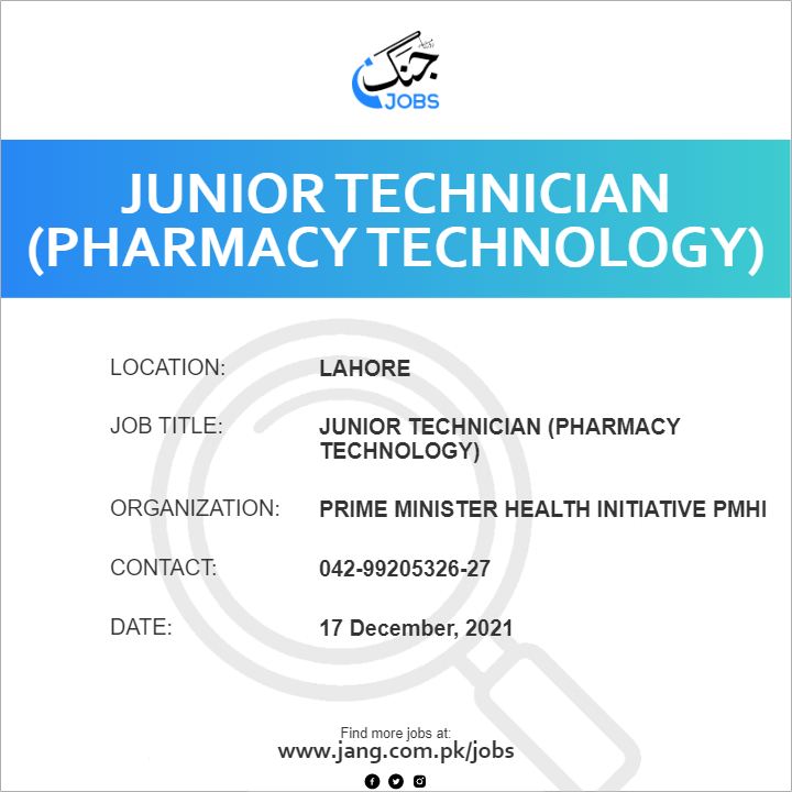 Junior Technician (Pharmacy Technology) 