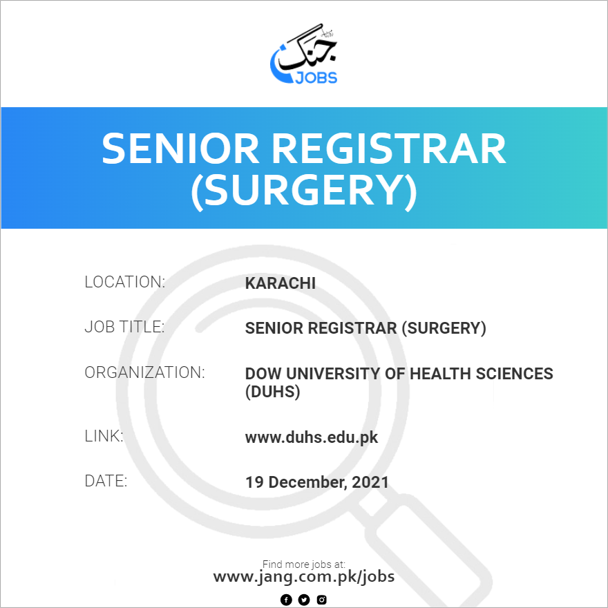 Senior Registrar (Surgery)