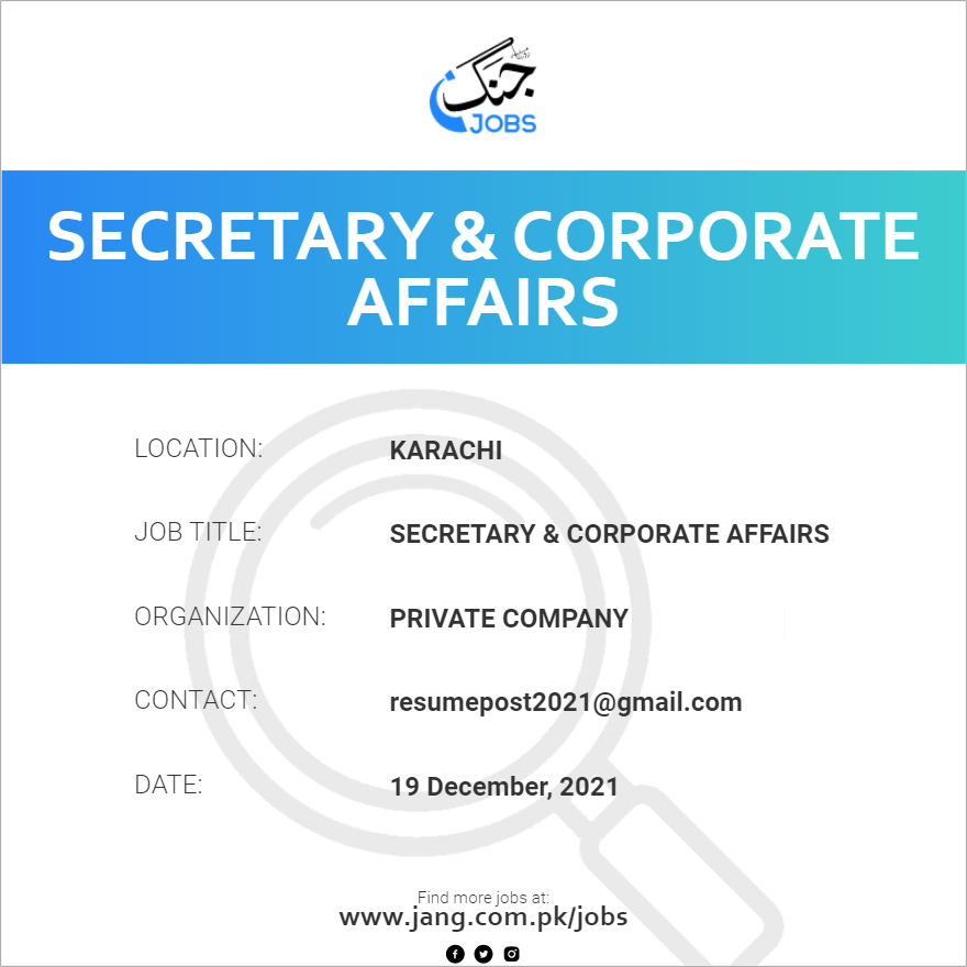 secretary-corporate-affairs-job-private-company-jobs-in-karachi