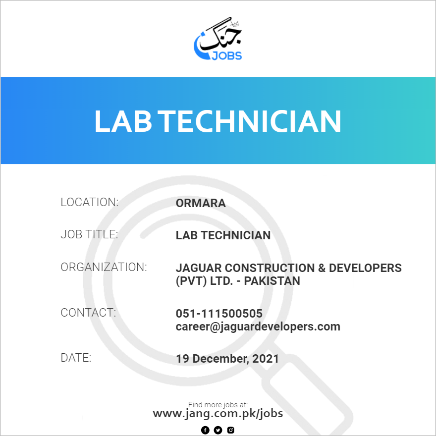 lab-technician-job-jaguar-construction-developers-pvt-ltd