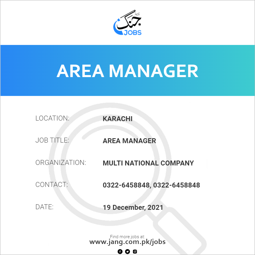 Area Manager Job Multi National Company Jobs In Karachi 31452   31452 015009 Card 