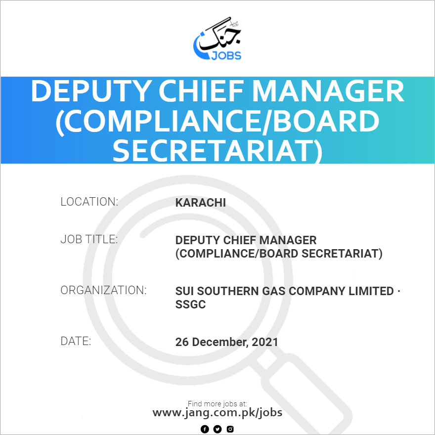 Deputy Chief Manager (Compliance/Board Secretariat)