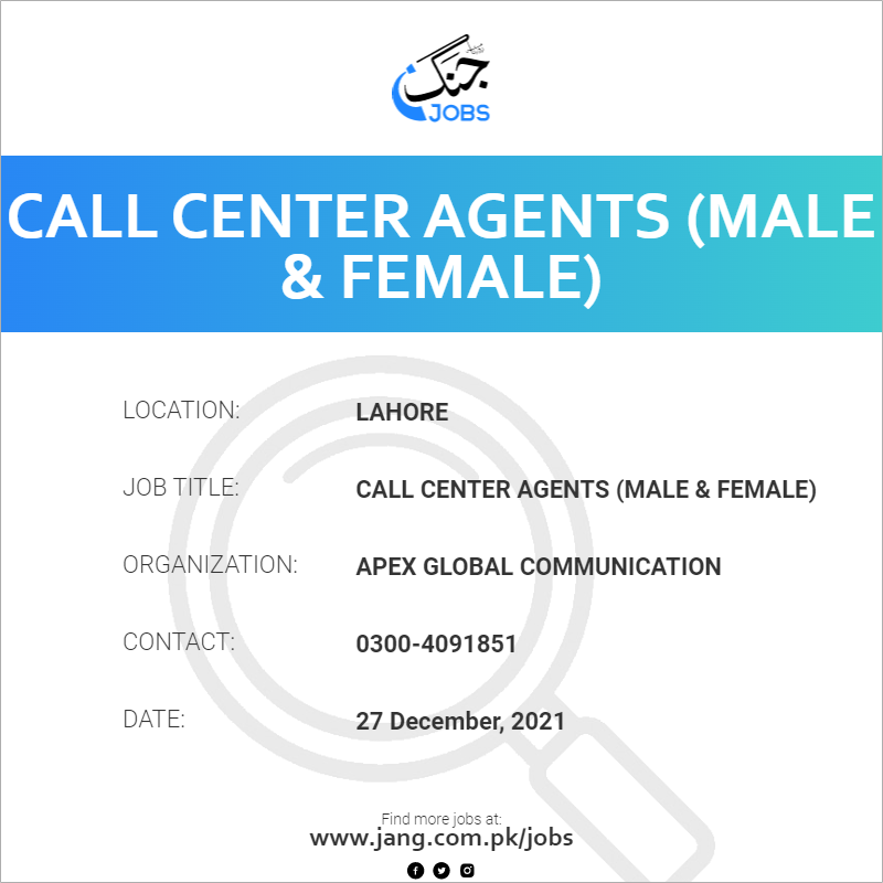 Call Center Agents (Male & Female)