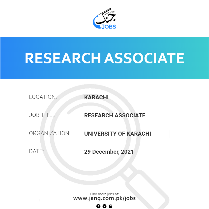 research associate jobs in karachi