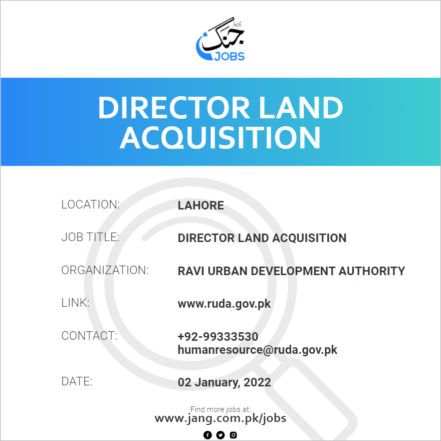 Director Land Acquisition Job Ravi Urban Development Authority Jobs