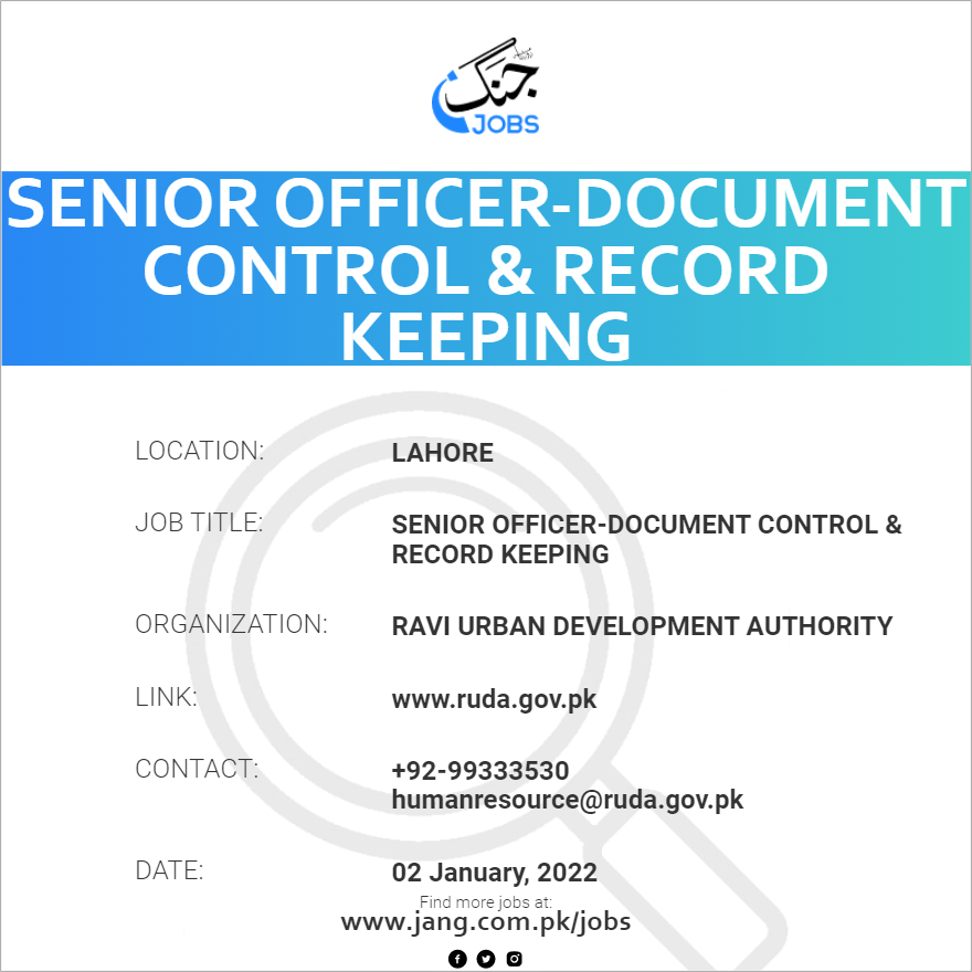 Senior Officer-Document Control & Record Keeping