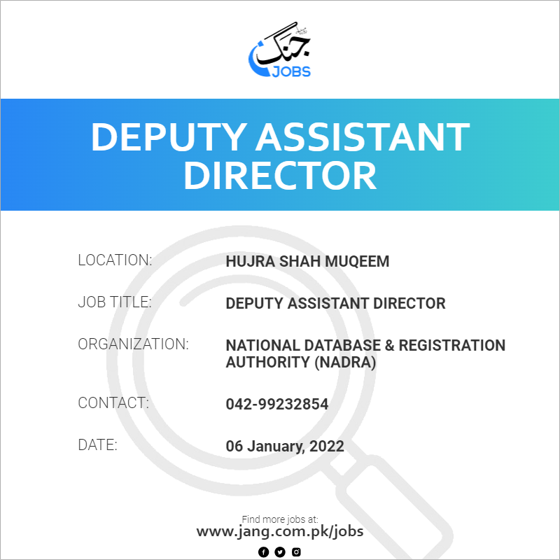 Deputy Assistant Director Job National Database Registration 