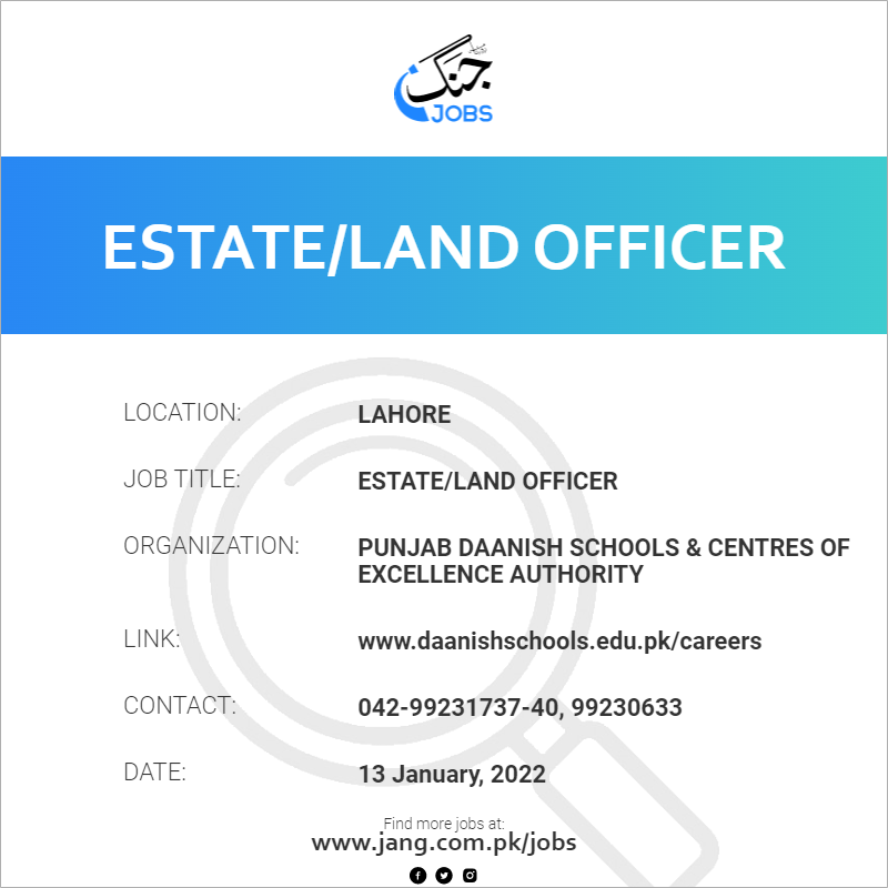 Estate/land Officer Job Punjab Daanish Schools & Centres Of
