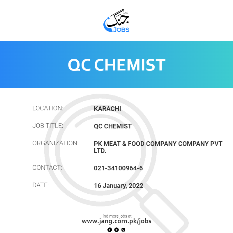 qc-chemist-job-pk-meat-food-company-company-pvt-ltd-jobs-in