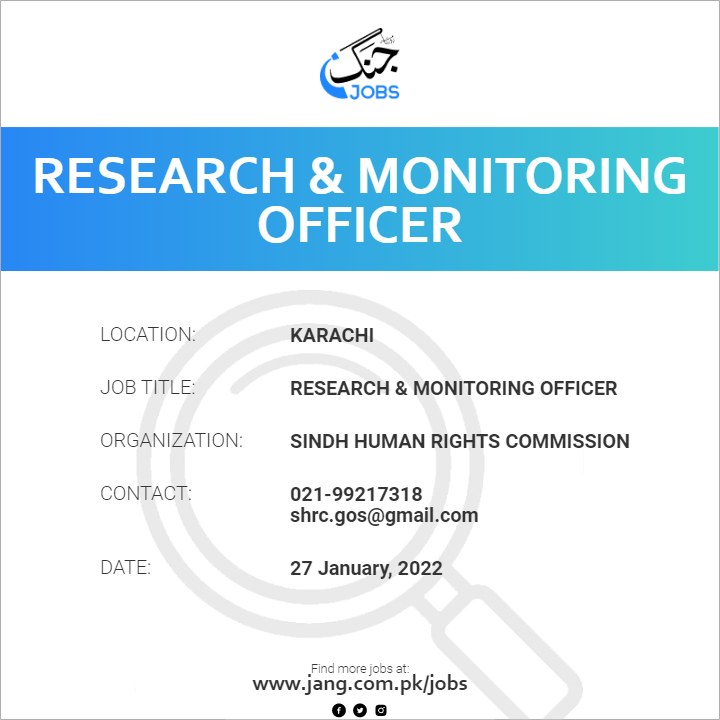 Research & Monitoring Officer Job Sindh Human Rights Commission