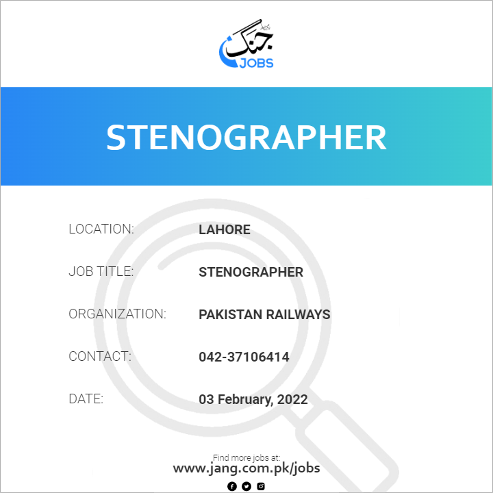 stenographer-job-pakistan-railways-jobs-in-lahore-35588