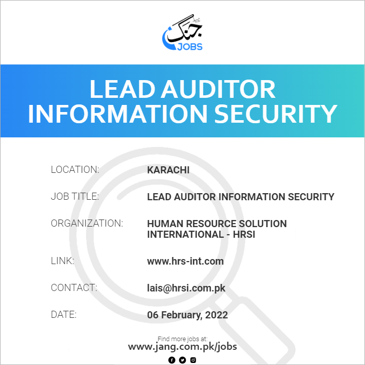Lead Auditor Information Security Job – Human Resource Solution ...