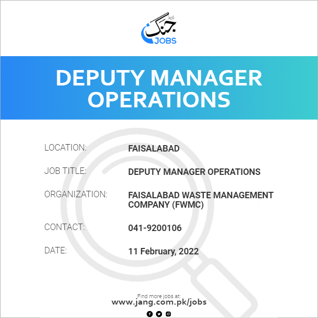 Deputy Manager Operations