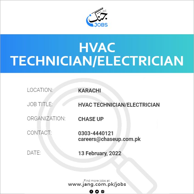 Hvac Technician electrician Job Chase Up Jobs In Karachi 36546