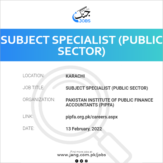 Subject Specialist  (Public Sector)