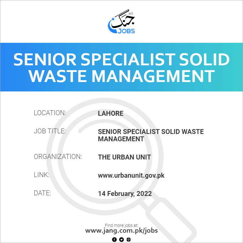 Senior Specialist Solid Waste Management 