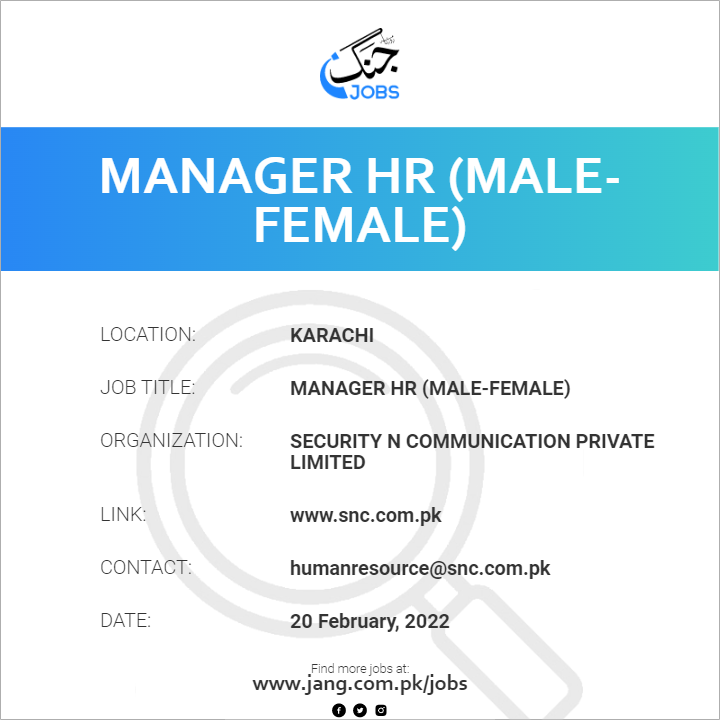 Manager HR (Male-Female)