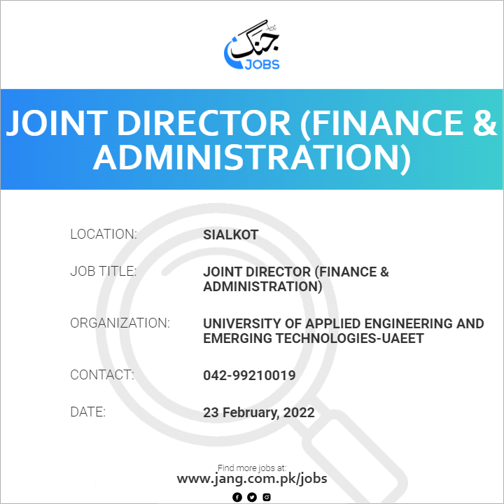 Joint Director (Finance & Administration)