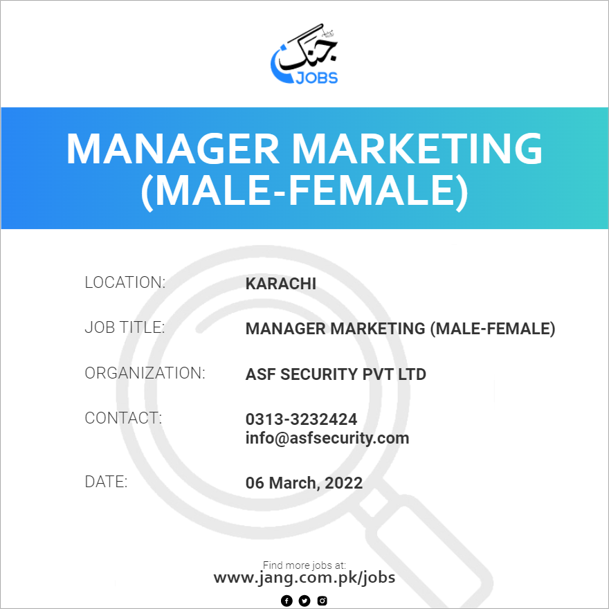 Manager Marketing (Male-Female)