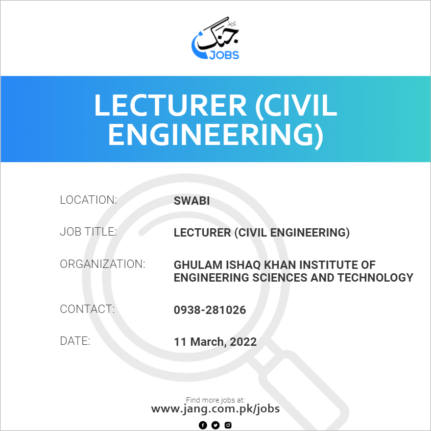 lecturer-civil-engineering-job-ghulam-ishaq-khan-institute-of