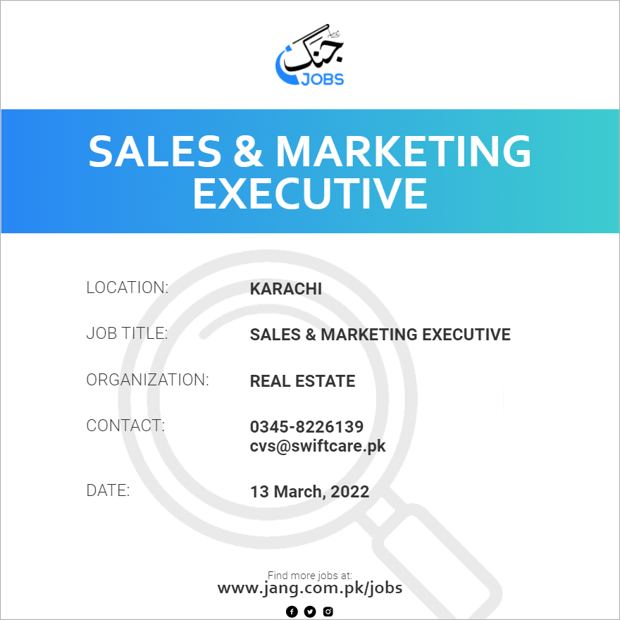 Sales & Marketing Executive Job – Real Estate - Jobs in Karachi – 38935