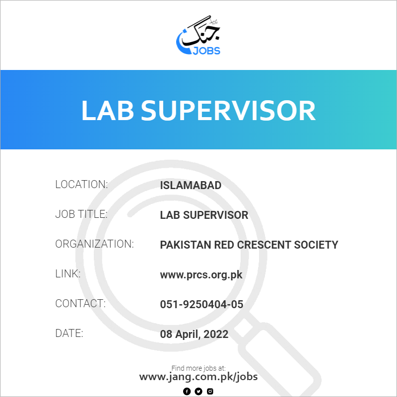 lab-supervisor-job-pakistan-red-crescent-society-jobs-in-islamabad