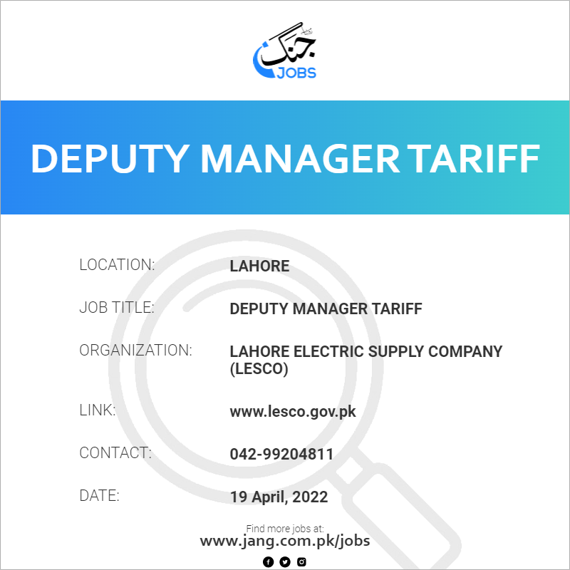 Deputy Manager Tariff