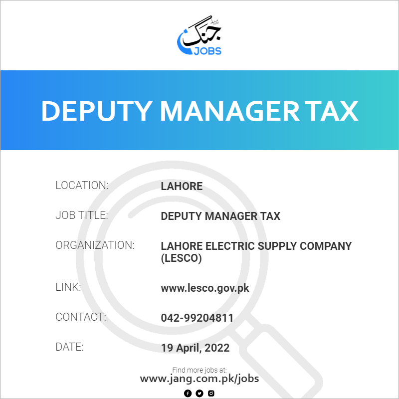 Deputy Manager Tax