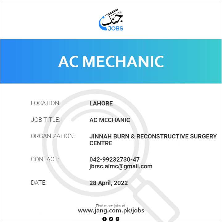 ac-mechanic-job-jinnah-burn-reconstructive-surgery-centre-jobs-in