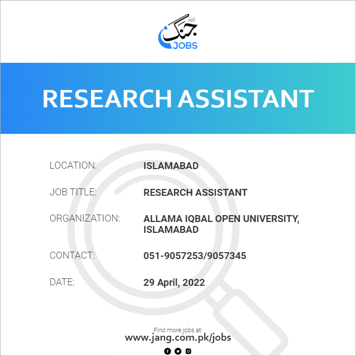 research assistant jobs in islamabad
