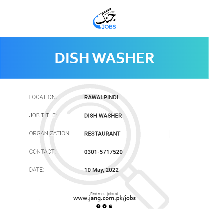 Dish Washer Job Restaurant Jobs in Rawalpindi 42596