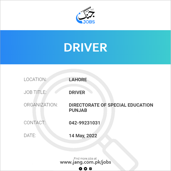 driver-job-directorate-of-special-education-punjab-jobs-in-lahore