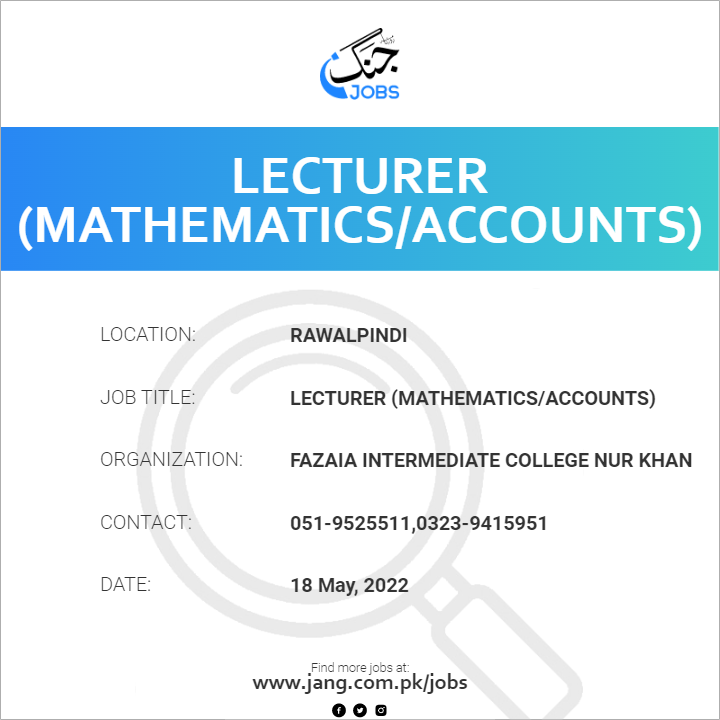 Lecturer (Mathematics/Accounts)