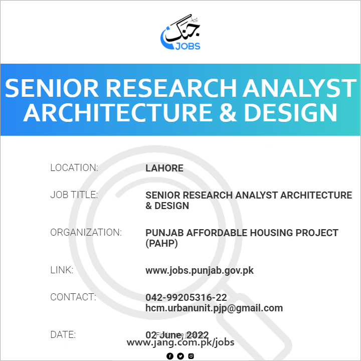 Senior Research Analyst Architecture & Design