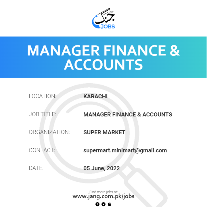 Manager Finance & Accounts