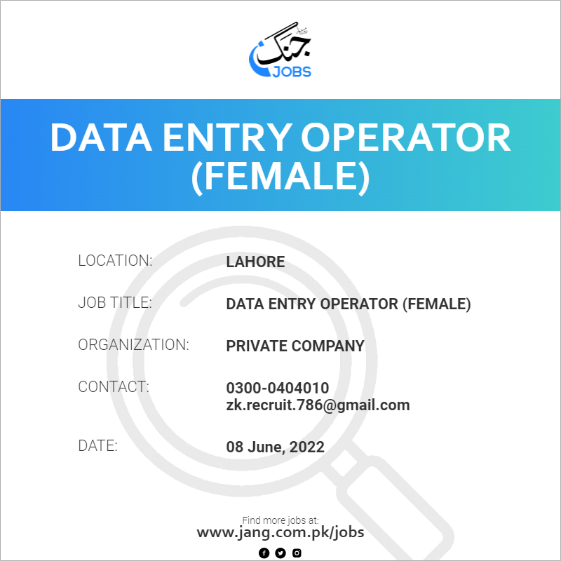 Data Entry Operator (Female)