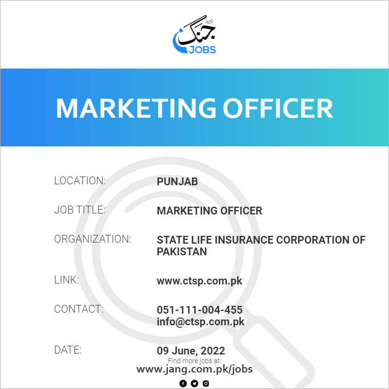 Marketing Officer Job State Life Insurance Corporation Of Pakistan   45160 114225 Card 