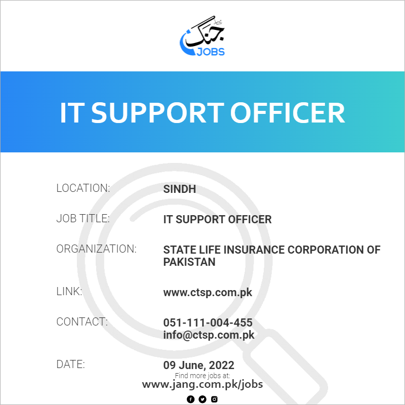 it-support-officer-job-state-life-insurance-corporation-of-pakistan