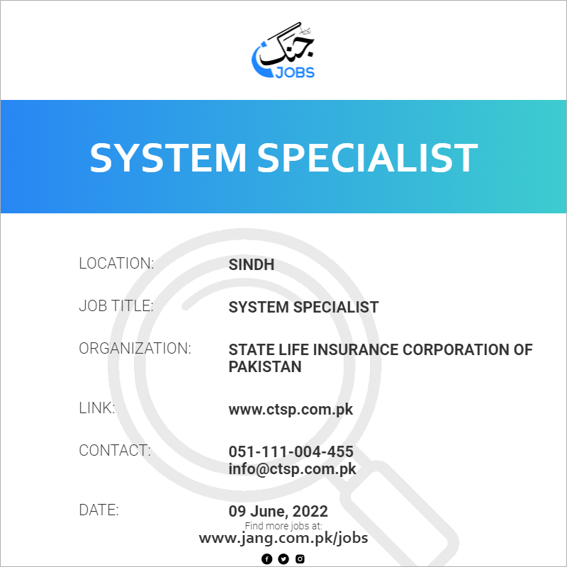 system-specialist-job-state-life-insurance-corporation-of-pakistan